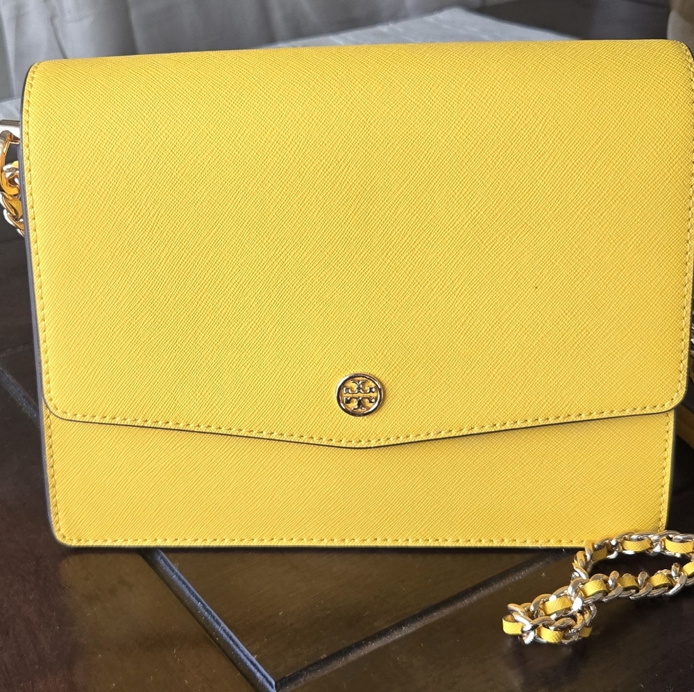 Tory Burch Robinson Floral Interior Convertible Shoulder Bag Lemon Drop